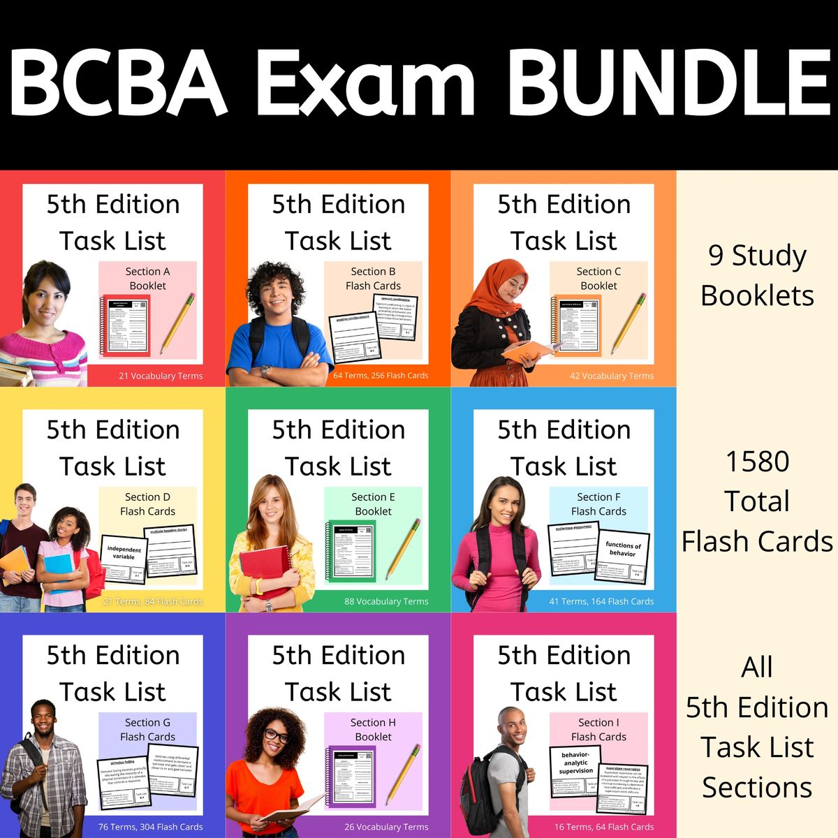 5th Edition Task List BCBA Exam Prep Bundle ABA Flash Cards and Study